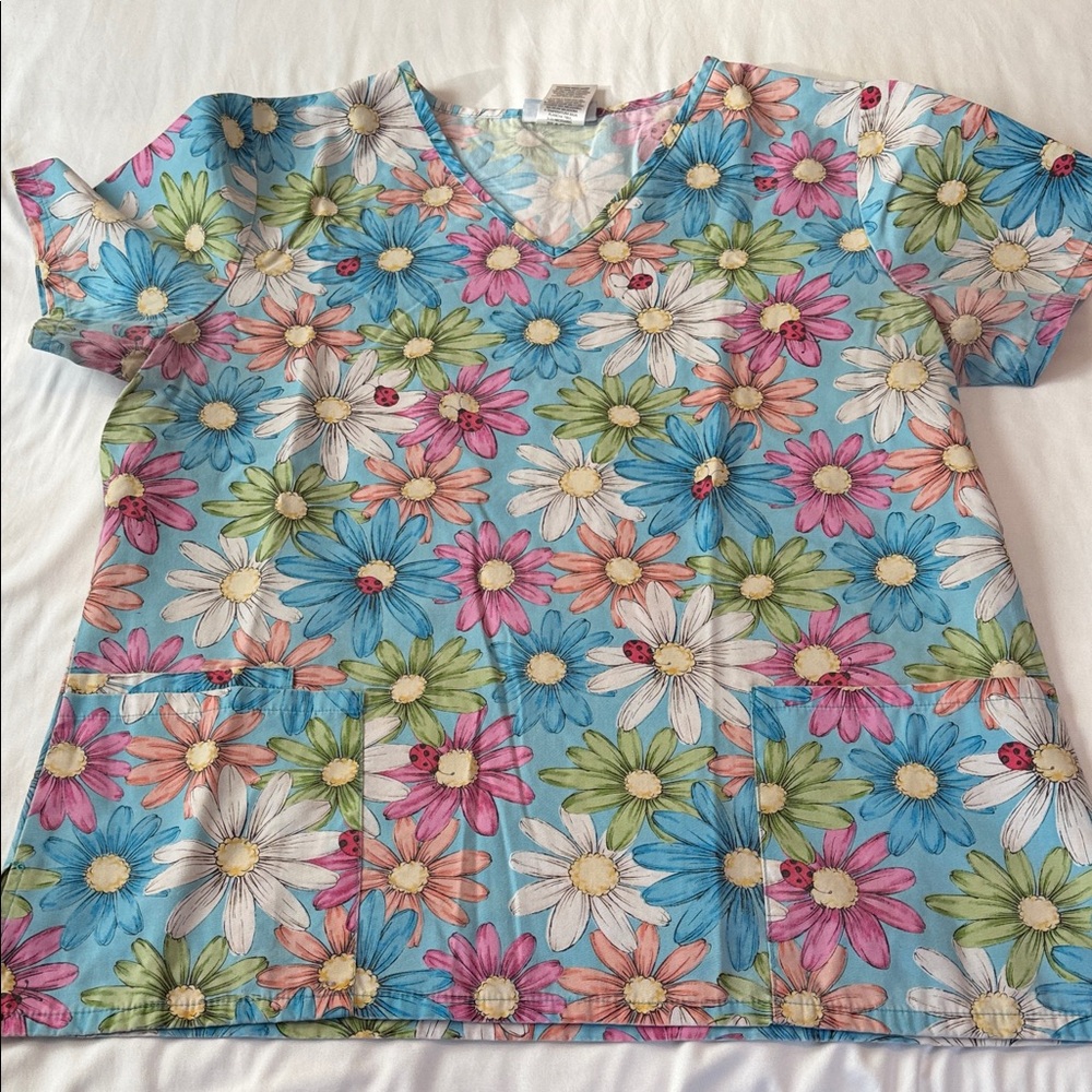 Women’s SB Scrubs Floral Print Top - Pink and Blue